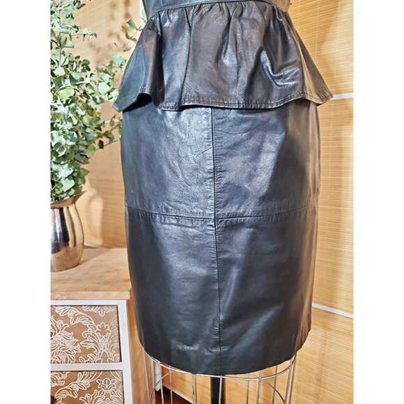 Vintage 80s Berman's Genuine Leather size S / size 2-4 Strapless Peplum Dress - Picture 9 of 13